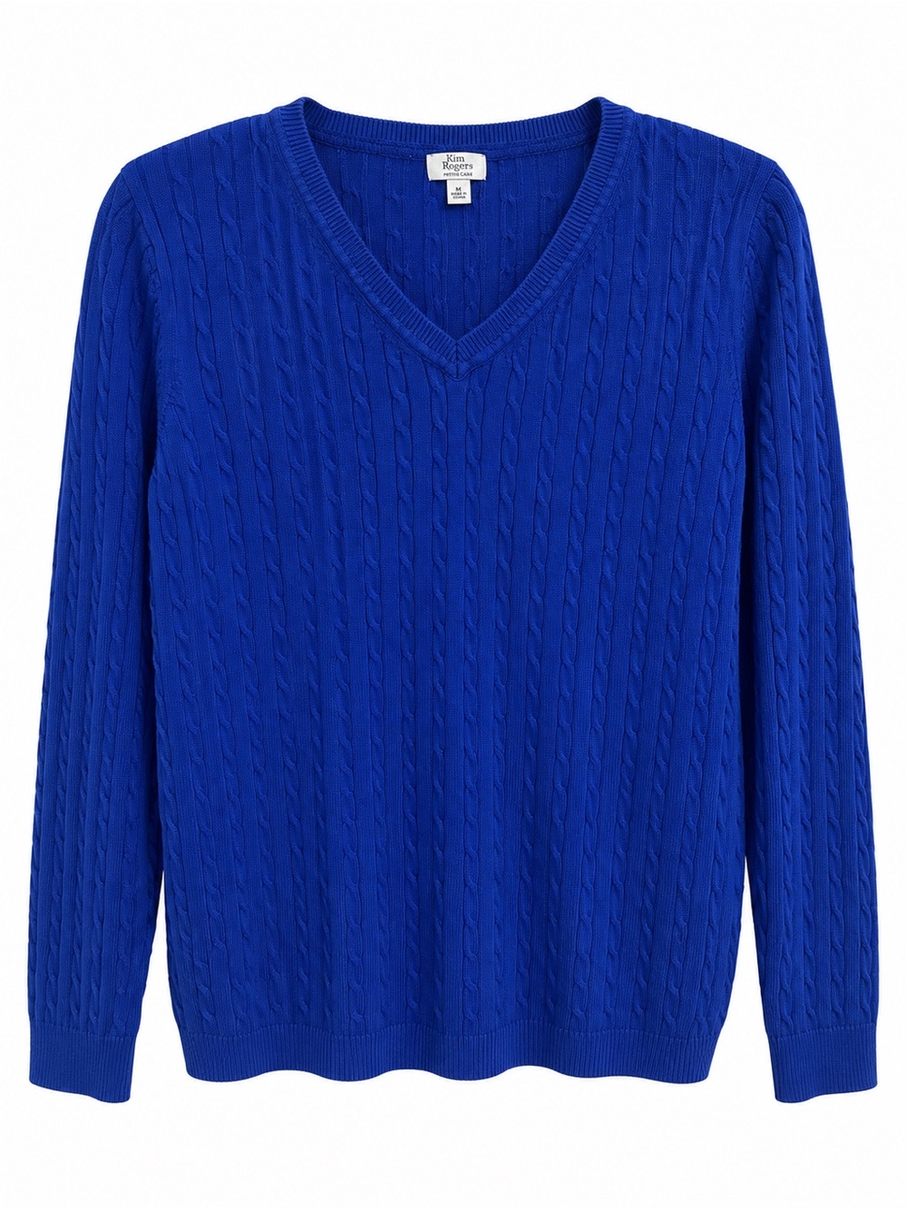 Woman’s 100% Cotton~ Cable Knit Crewneck Sweater, Cobalt Blue, Size Large